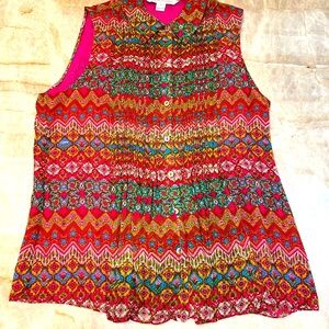 DVF Blakely Silk Multi Colored Sleeveless Blouse Top